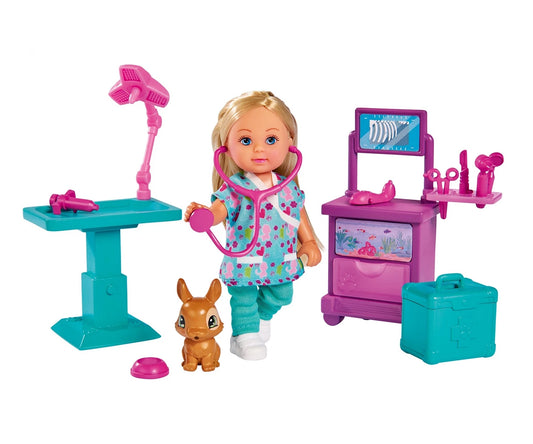 Simba Toys Evi Love Doctor Evi Clinic Vet – Doll Playset with Animal & Accessories