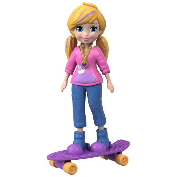 Polly Pocket Skate Rockin’ Polly – Mini Doll with Skateboard