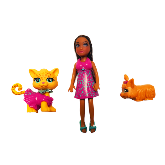 Mattel Polly Pocket Sparkling Pets 2008 L9816 – Shani Mini Doll & Collectible Pets