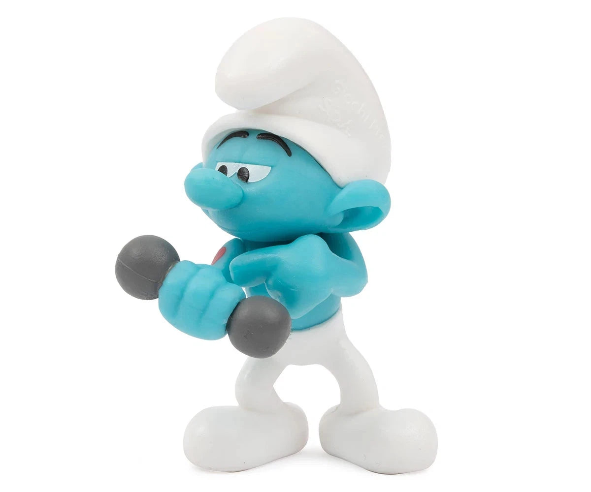 Smurfs Movie 2025 Figures – 5.5cm Collectible Toys by Giochi Preziosi – Forzuto Smurf with Kettlebell