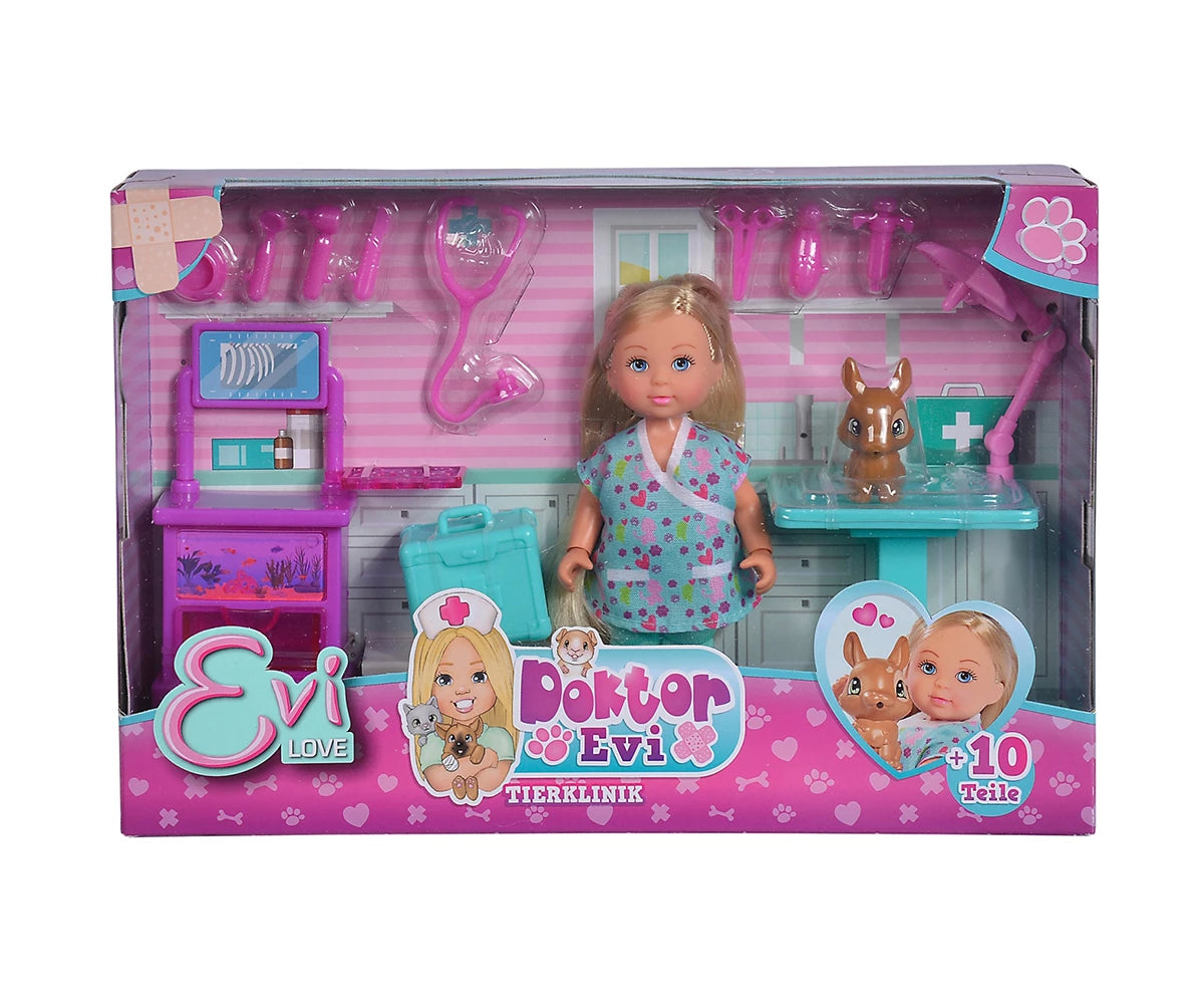 Simba Toys Evi Love Doctor Evi Clinic Vet – Doll Playset with Animal & Accessories