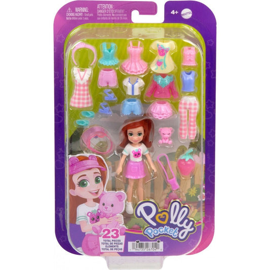 Mattel Polly Pocket Lila Strawberry Fashion Set – 23 pcs Mini Doll & Accessories