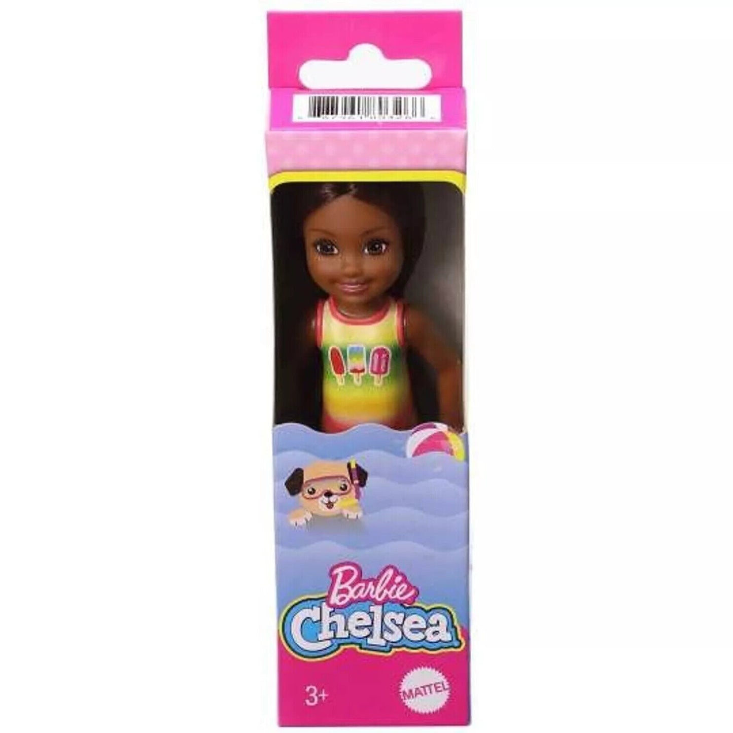 Barbie Chelsea Club Mini Girl Doll 14cm – Beach Ice Cream Swim Outfit Brown Hair