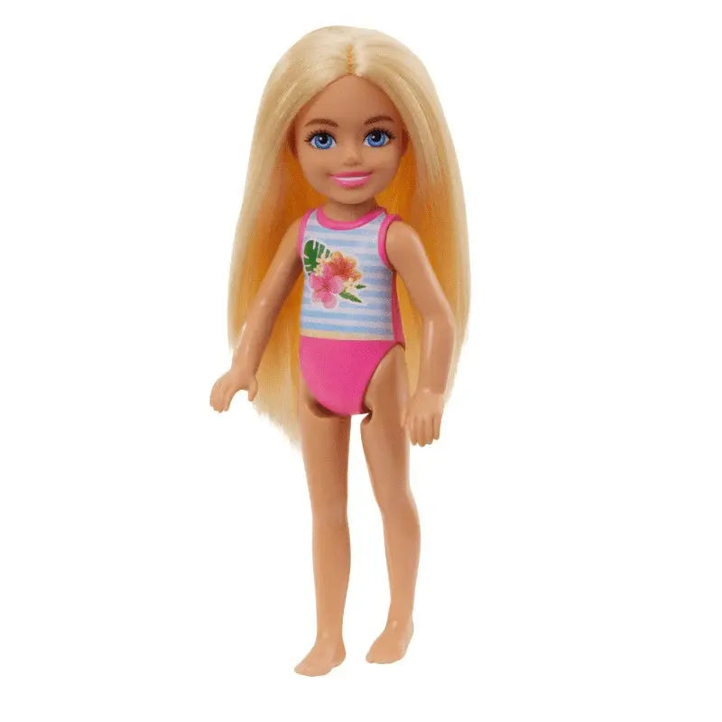 Barbie Chelsea Club Mini Doll 14cm – Blonde Girl in Floral Pink Swim Outfit