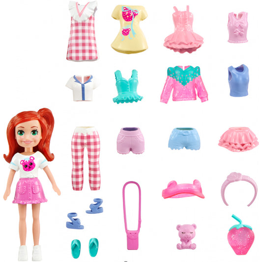Mattel Polly Pocket Lila Strawberry Fashion Set – 23 pcs Mini Doll & Accessories