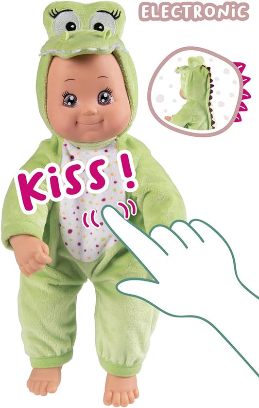 Smoby MiniKiss Crocodile Baby Doll 30cm – Soft Body Doll with Kissing Sound | Ages 12 Months+
