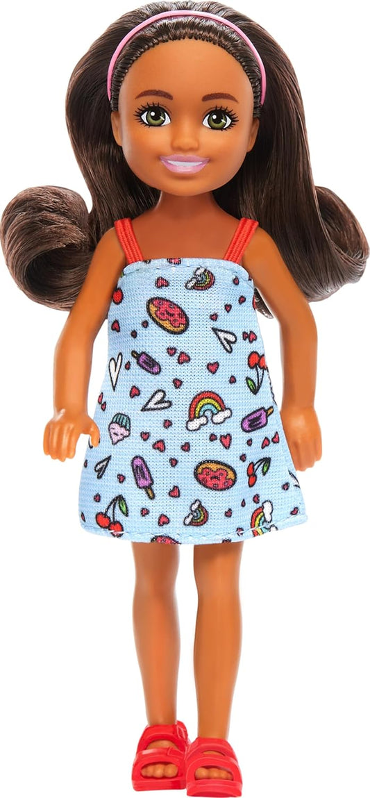 Barbie Chelsea Club Girl Doll 14cm – Blue Muffin Cherry Dress Brown Hair