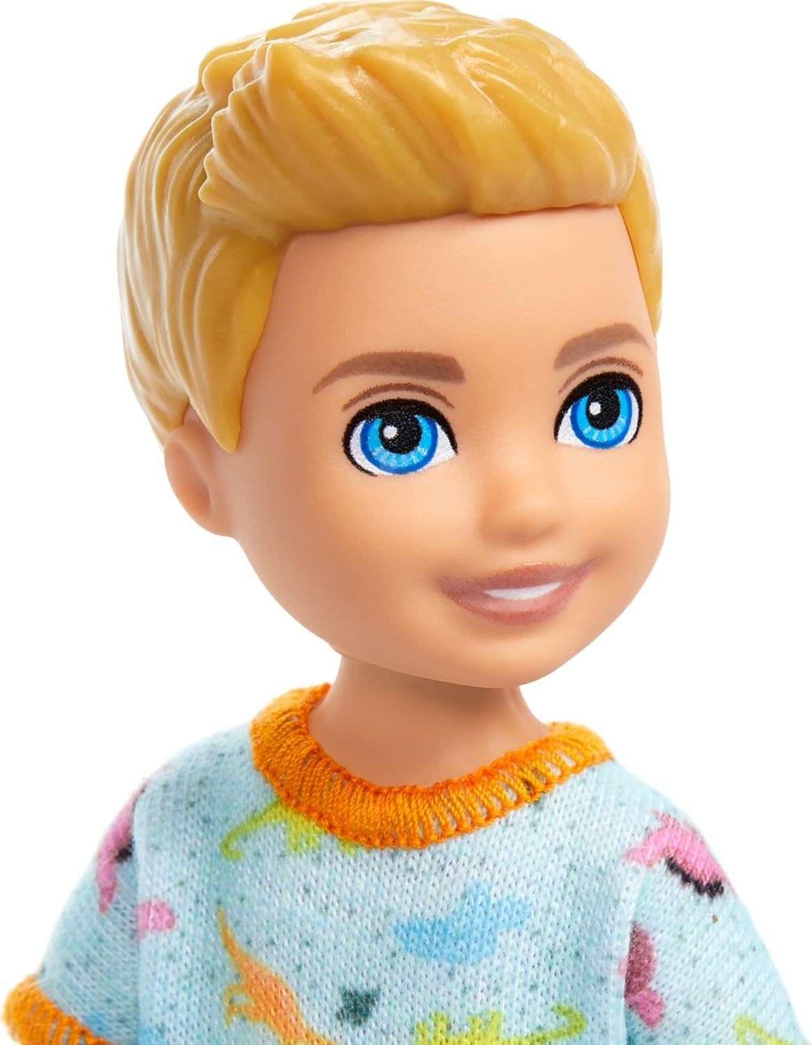 Barbie Chelsea Club Boy Doll 14 cm – Dinosaur Print Outfit, Blond Hair & Blue Eyes