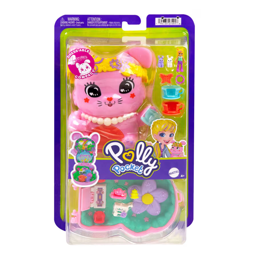 Mattel Polly Pocket Tea Party Bunny Compact Playset JCR40 – Micro Doll & Pet Bunnies