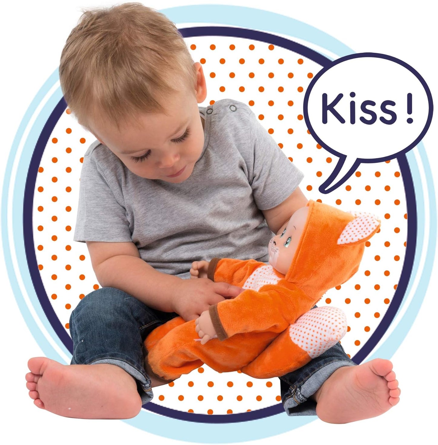 Smoby MiniKiss Fox Baby Doll 30cm – Soft Body Doll with Kissing Sound | Ages 12 Months+