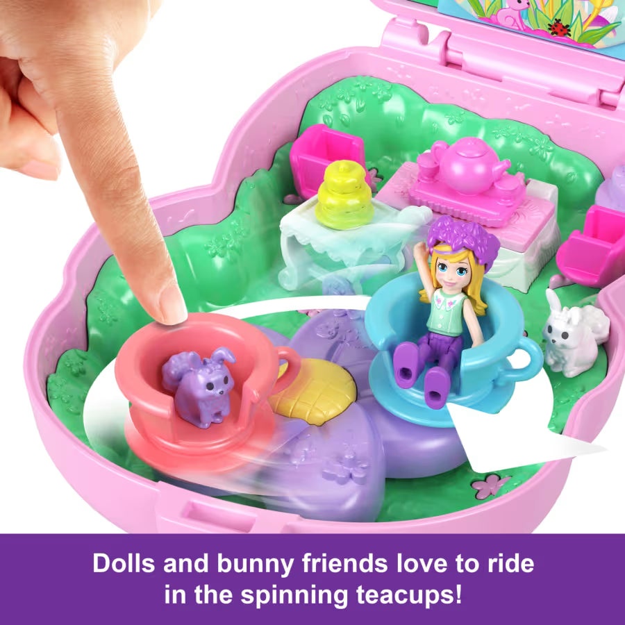 Mattel Polly Pocket Tea Party Bunny Compact Playset JCR40 – Micro Doll & Pet Bunnies