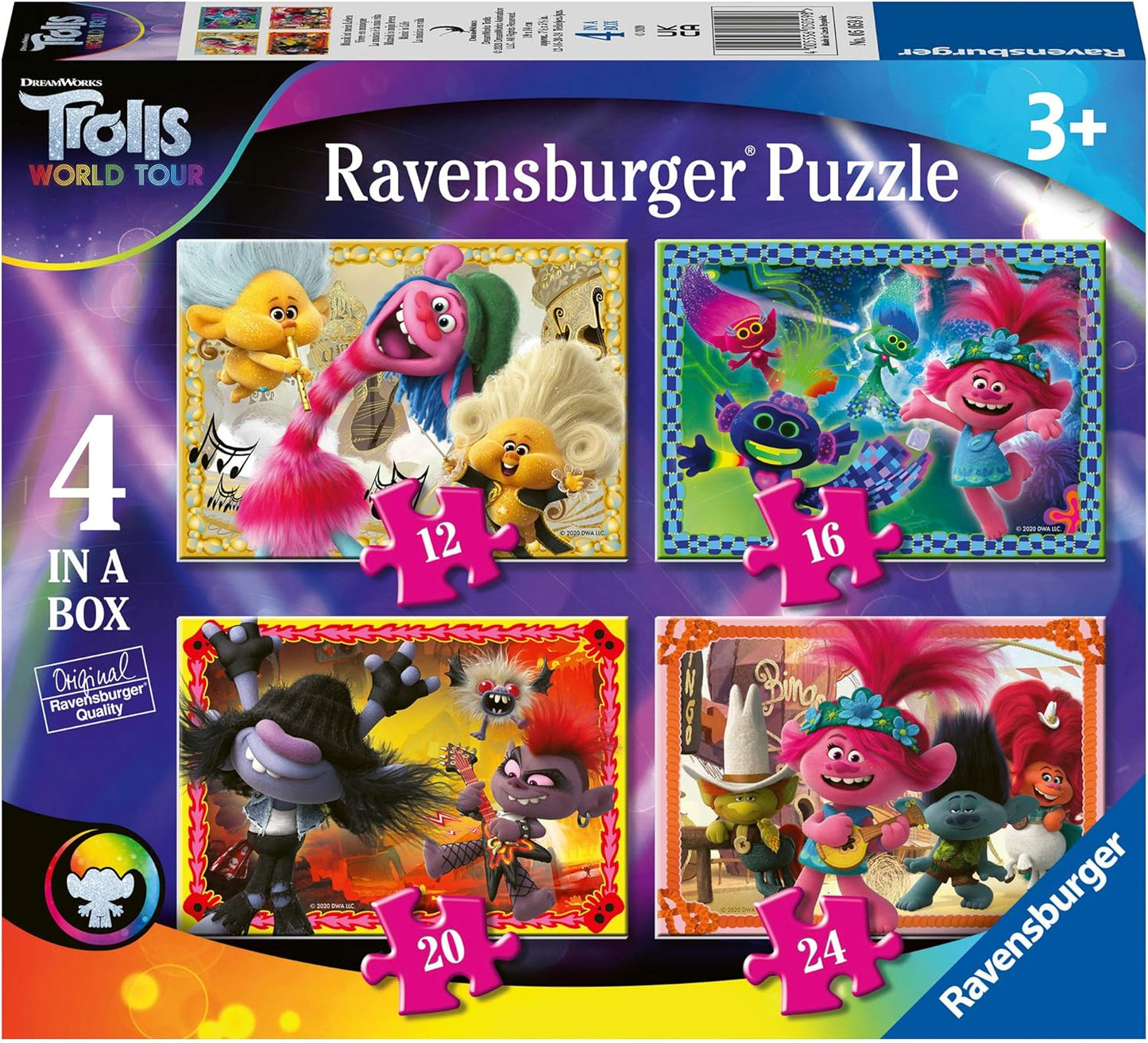 Ravensburger Trolls World Tour 4-in-1 Jigsaw Puzzle Set – 12, 16, 20 & 24 Pieces | Ages 3+