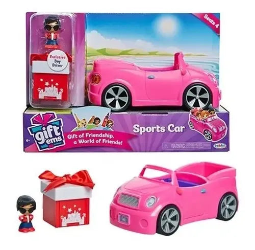 Jakks Pacific Gift’ems Pink Sports Car with Exclusive Boy Driver – Collectible Mini Doll Playset