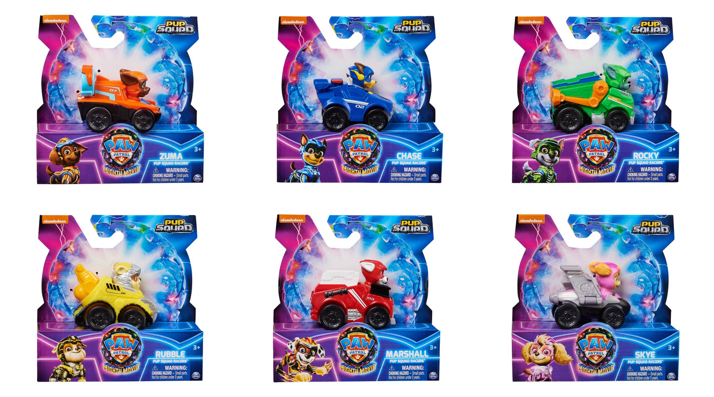 Spin Master PAW Patrol The Mighty Movie Pup Squad Racers – Chase, Marshall, Skye, Rubble, Rocky & Zuma | Choose Your Character