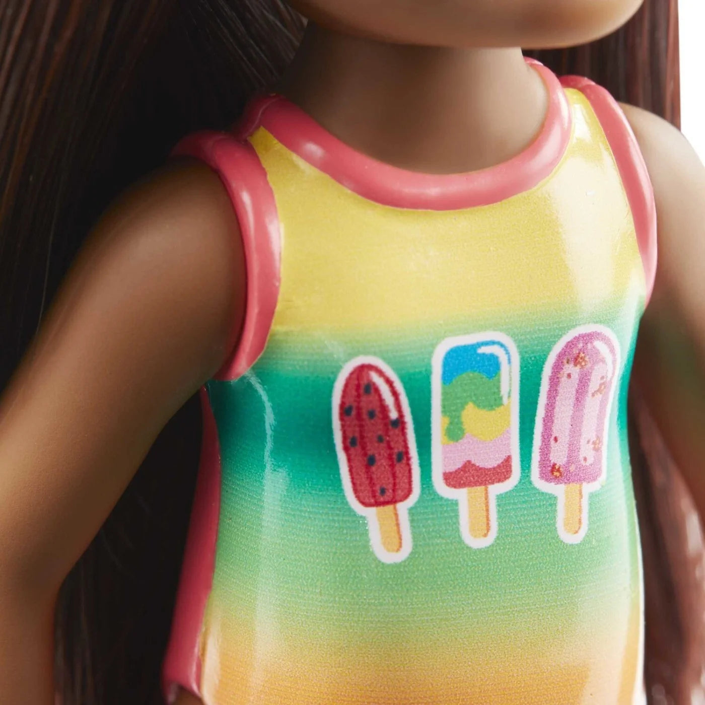 Barbie Chelsea Club Mini Girl Doll 14cm – Beach Ice Cream Swim Outfit Brown Hair
