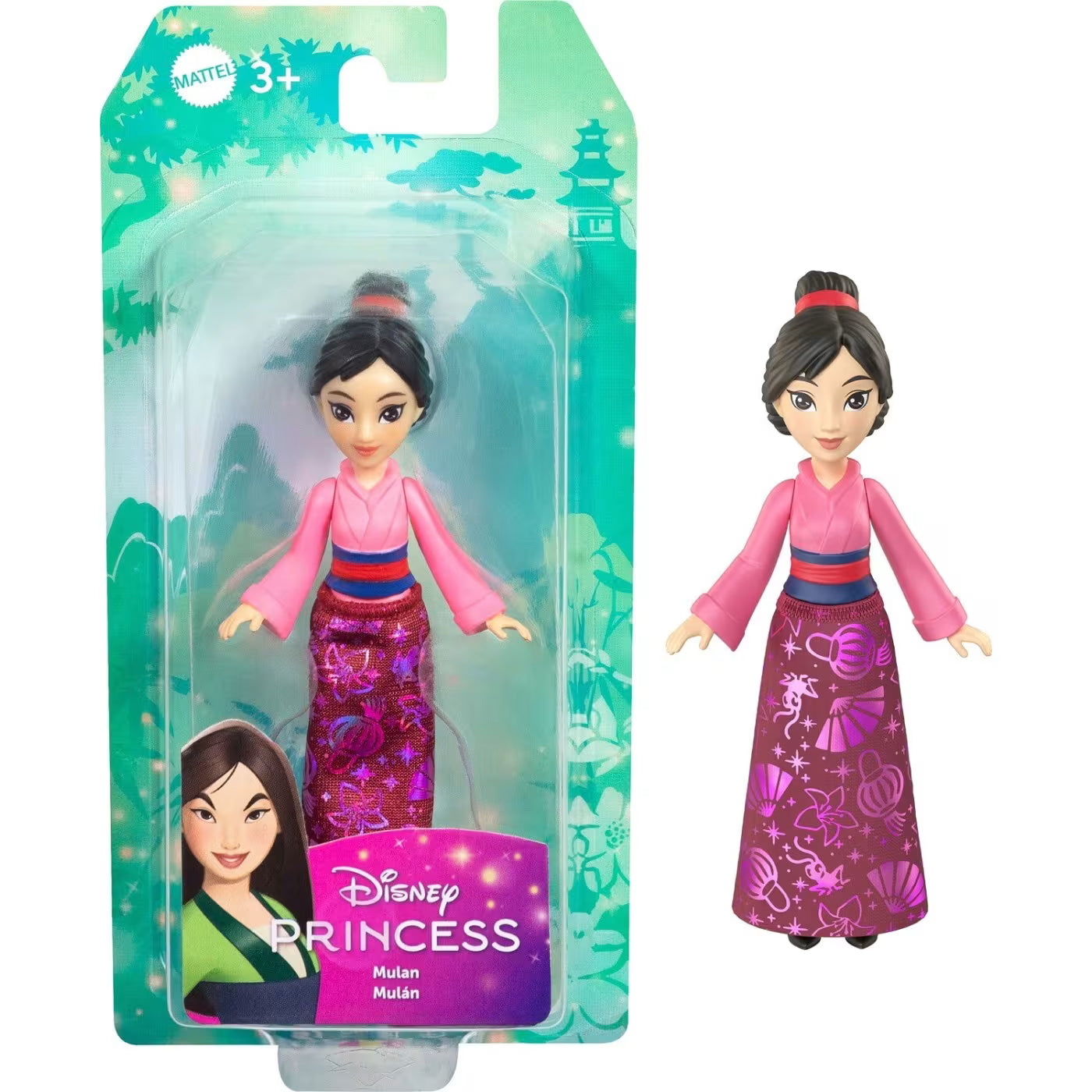 Disney Princess Mulan Shiny Pink Outfit Mini Doll 9cm – Articulated Figure JBX53 HLW69