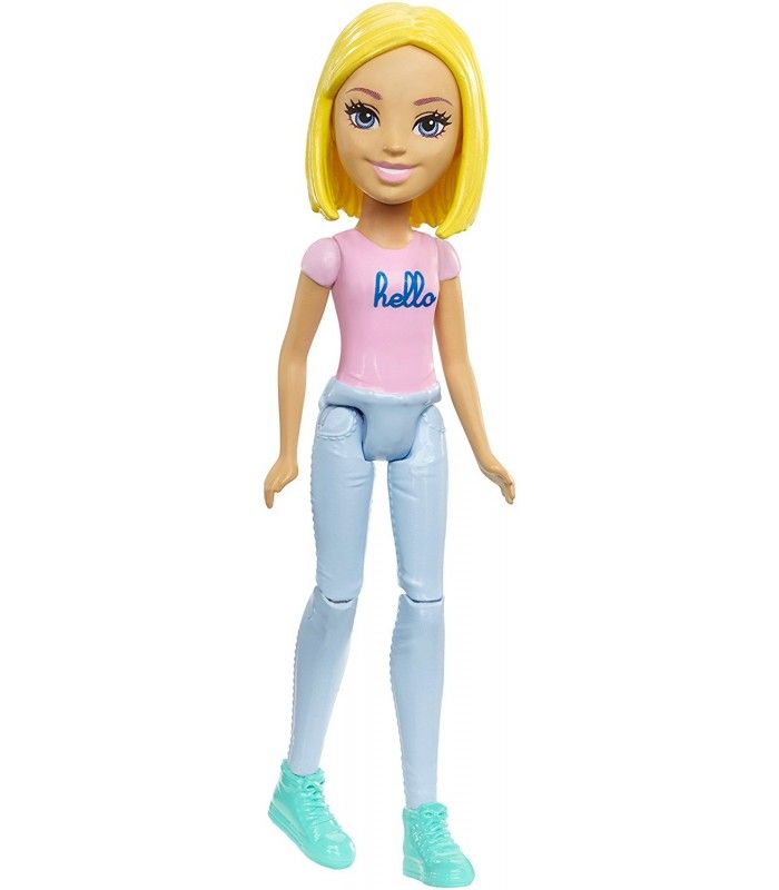 Mattel Barbie On The Go Hello Pink Shirt Doll FHV55 – 4" Mini Fashion Doll with Bobble Head