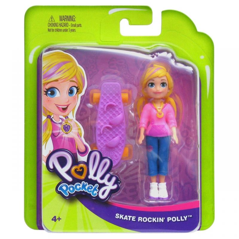 Polly Pocket Skate Rockin’ Polly – Mini Doll with Skateboard