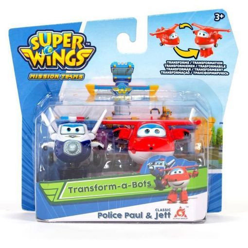 Super Wings – 2-pack Transforming Figures Paul & Jett – Kids Plane to Bot Toy