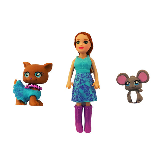 Mattel Polly Pocket Sparkling Pets 2008 L9815 – Lea Mini Doll & Collectible Pets