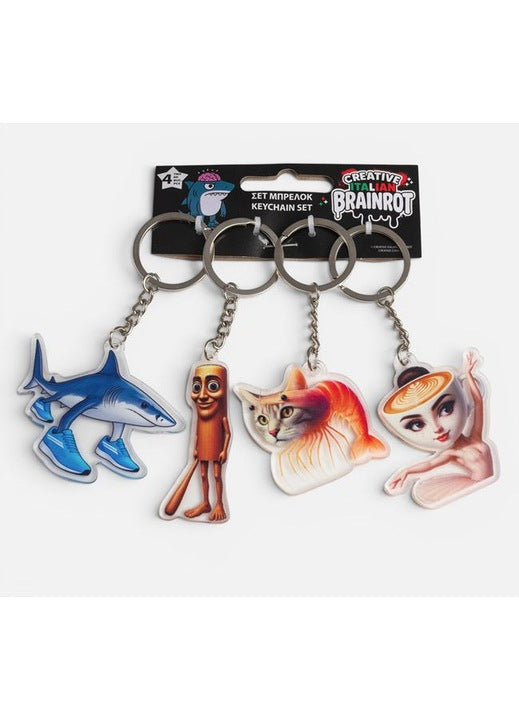 Italian Brainrot Keychain Figure Set 10cm – 4 Viral Meme Characters