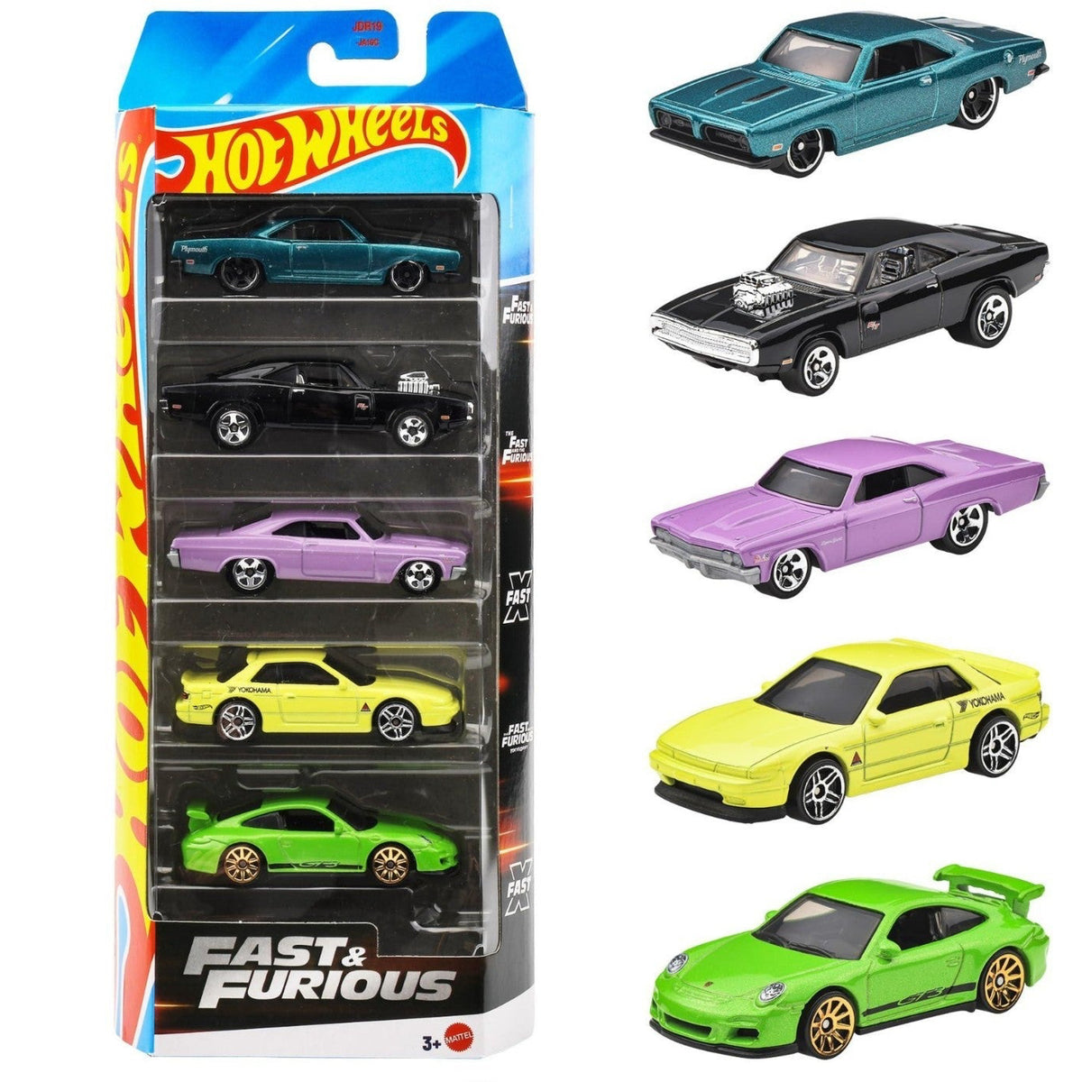 Hot Wheels Fast & Furious 5-Pack Dodge Charger Impala Porsche Nissan JBJ80